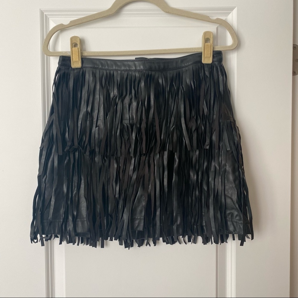 H&M faux leather fringe mini skirt